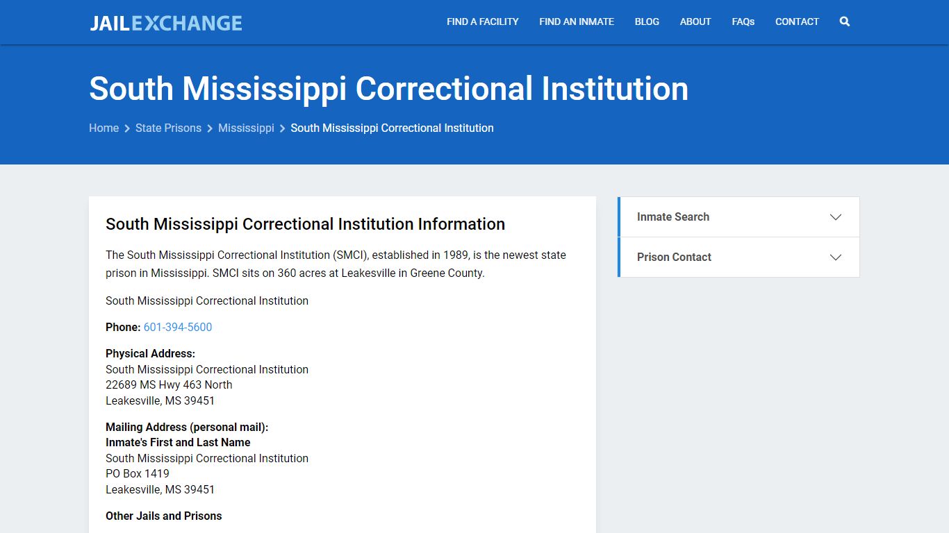South Mississippi Correctional Institution Inmate Search, MS